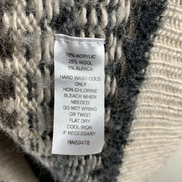 CYNTHIA ROWLEY Brown and Black FAIR ISLE Alpaca Blend Long Cardigan Size Large - Picture 5 of 6